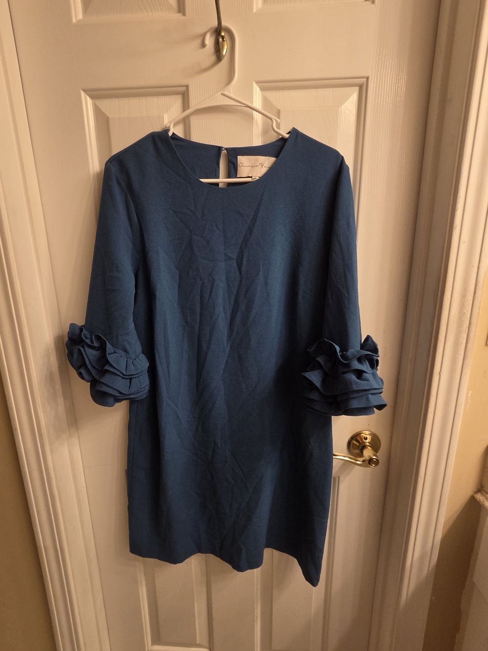 Charles Henry Teal Ruffle-Sleeve Shift Dress